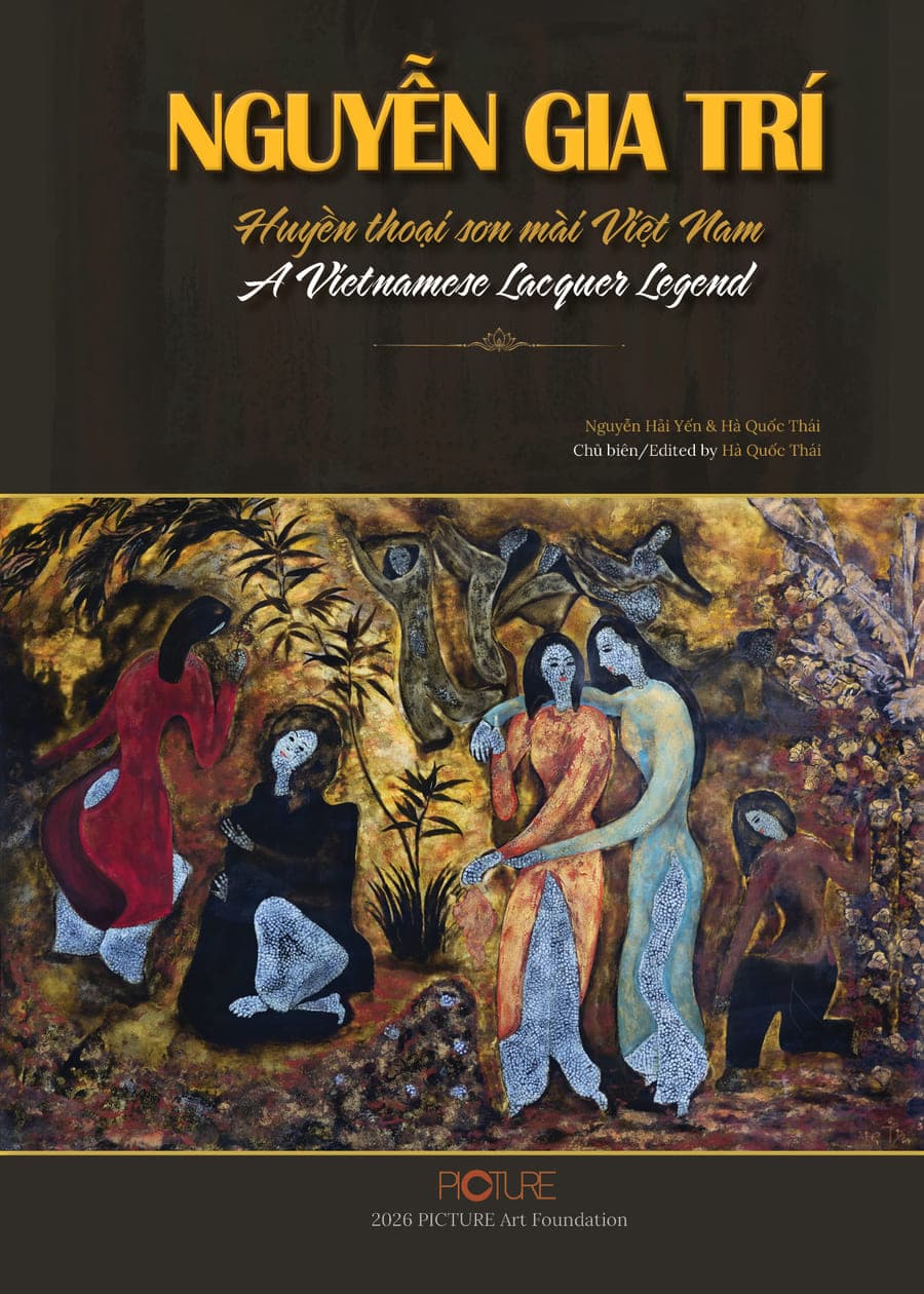 Dust jacket of the Standard Edition: women in red, blue and black robes gathered among figures and foliage on a ground of gold and dark lacquer, beneath the title in gold